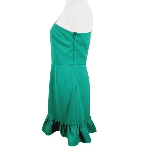 glam, Medium One Shoulder Green Mini Dress, Ruffle Bottom, Party Dress, Cocktail - Picture 4 of 16